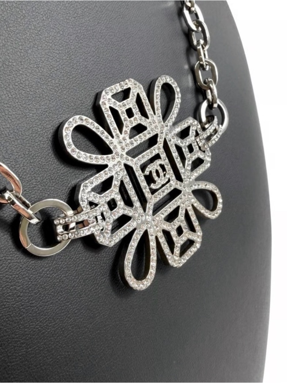 CHANEL Archival Silver-Tone Crystal Byzantine Medallion Statement Necklace - Picture 5 of 12